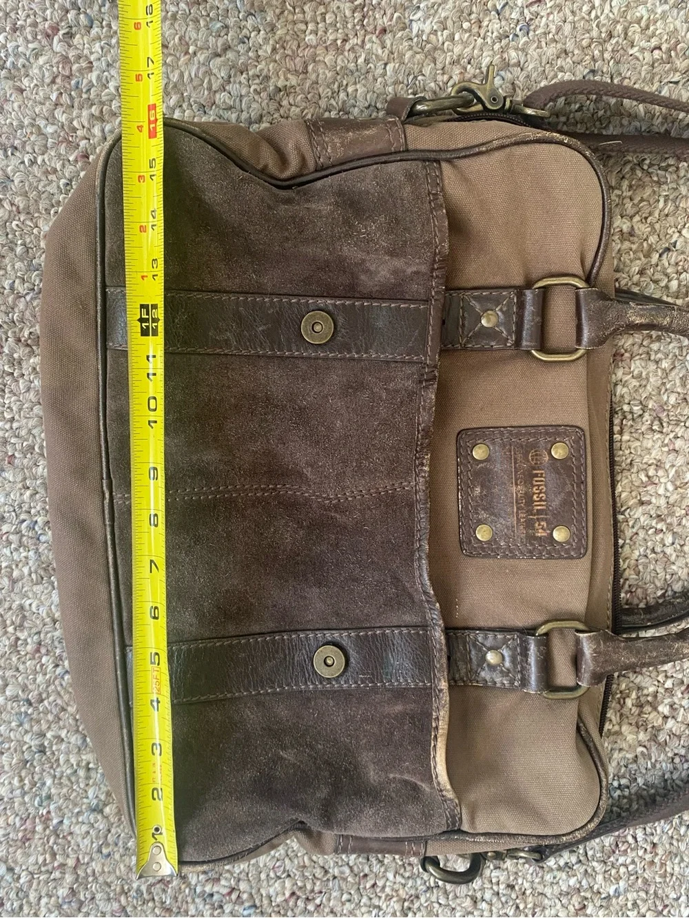 Fossil '54 canvas and suede leather messenger/briefcase with dual top handles